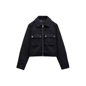 Zara Однотонная мягкая куртка с длинным рукавом на молнии, женские куртки, синяя 3046044-401 S