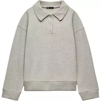 Zara Однотонная мягкая толстовка с длинным рукавом и воротником-поло, женская толстовка бежевого цвета 5070460-720 S