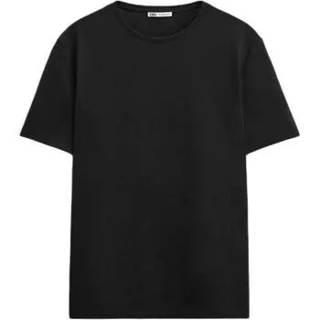 Zara Однотонная облегающая повседневная футболка с круглым вырезом и коротким рукавом для мужчин, черный цвет 5584361-800 XXL
