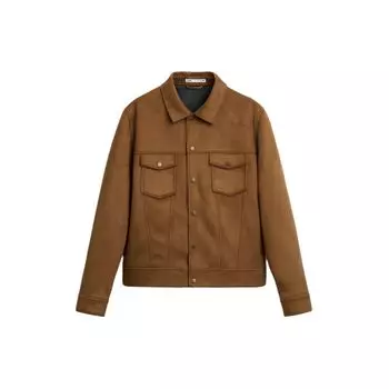 Zara Однотонная однобортная куртка с длинным рукавом и лацканами, мужские кожаные куртки 8281652-702 S