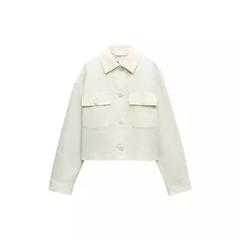 Zara Однотонная однобортная куртка с воротником-поло, женские куртки, белая 3046052-712 M