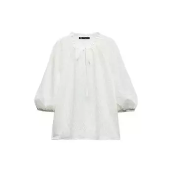 Zara Однотонная однобортная рубашка поло с коротким рукавом и множеством пуговиц, женские рубашки, белая 3564167-250 XS