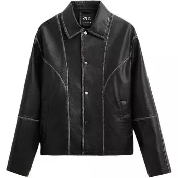 Zara Однотонная повседневная куртка с длинным рукавом Мужские куртки Черный 3715306-800 XL