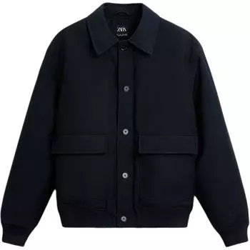 Zara Однотонная повседневная куртка с карманами и длинными рукавами, мужские куртки синего цвета 3286501-401 S