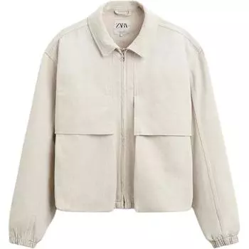 Zara Однотонная повседневная куртка с карманами и длинными рукавами, мужская куртка бежевого цвета 3991431-052 L