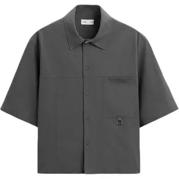 Zara Однотонная Повседневная Рубашка Поло Мужские рубашки Серый 3666300-802 S