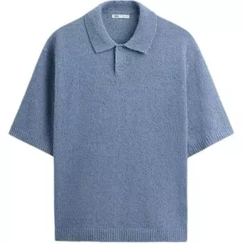 Zara Однотонная простая махровая жаккардовая рубашка поло мужские рубашки поло небесно-голубого цвета 9598323-403 M