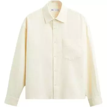 Zara Однотонная свободная рубашка с длинным рукавом с лацканами, мужские рубашки, белая 5344442-712 L