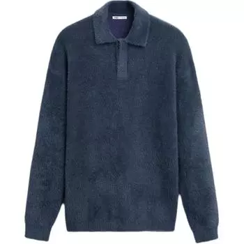 Zara Однотонная текстурированная трикотажная рубашка-поло с длинным рукавом для мужчин, цвет синий 9598406-400 XL