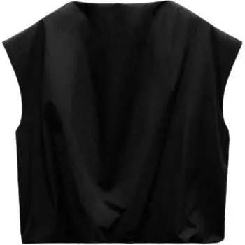 Zara Однотонная удобная футболка без рукавов с высоким воротом, женские топы, черный цвет 4437266-800 S