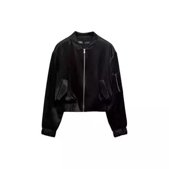 Zara Однотонная универсальная куртка на молнии с длинным рукавом, женские куртки, черный цвет 7854591-800 XL