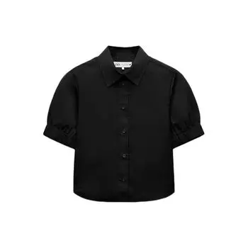 Zara Однотонная универсальная рубашка поло с коротким рукавом и воротником, женская рубашка черного цвета 2731067-800 XS