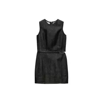 Zara Однотонное джинсовое платье без рукавов с вырезом Женские платья Deep-Indigo 3607030-443 S