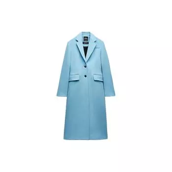 Zara Однотонное однобортное пальто с длинным рукавом и средней длиной, женские пальто небесно-голубого цвета 2292713-403 XS