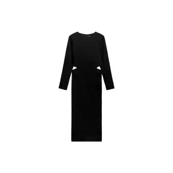 Zara Однотонное открытое шифоновое платье с длинным рукавом, женские платья, черное 02157243800-33 L