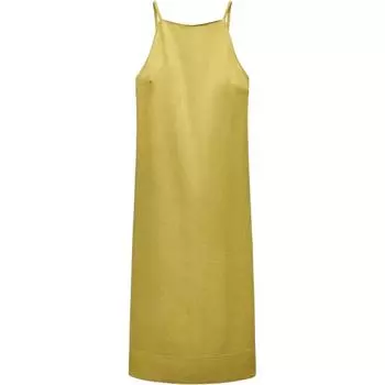 Zara Однотонное платье без рукавов с вырезом халтер, женские платья желто-зеленого цвета 8174586-510 S
