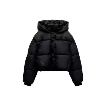 Zara Однотонное повседневное пальто из плотного хлопка с капюшоном, женские пальто черного цвета 4391707-800 L