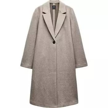 Zara Однотонное удобное пальто с длинным рукавом на одной пуговице, женские пальто бежевого цвета 5070660-720 S
