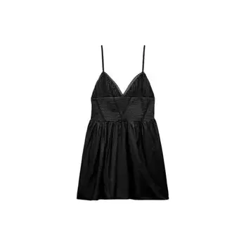 Zara Однотонное удобное вышитое платье-комбинация, женские платья, черное 7521303-800 L