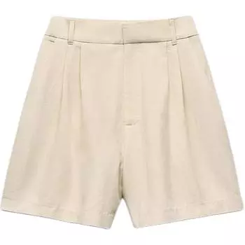 Zara Однотонные удобные повседневные шорты прямого покроя с высокой талией, женские шорты бежевого цвета 3152503-710 XS