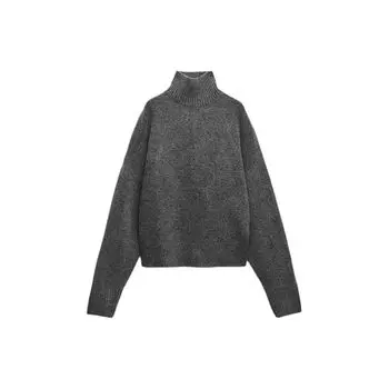 Zara Однотонный длинный рукав с высоким воротом, модный простой женский свитер, средне-серый 02142187809-33 S