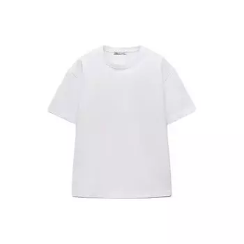 Zara Однотонный круглый вырез свитера повседневный короткий рукав футболка женские топы белый 3253323-250 S