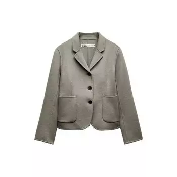 Zara Однотонный минималистский пиджак с длинным рукавом на одной пуговице, женский пиджак серо-зеленого цвета 7522044-916 XS