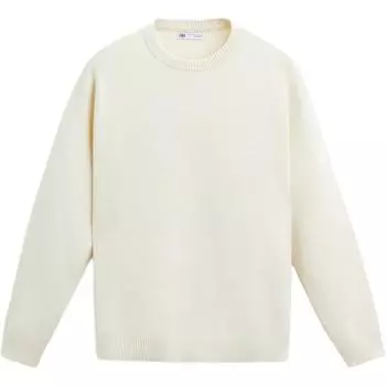 Zara Однотонный мягкий текстурированный свитер с длинным рукавом, вязаный свитер для мужчин, топы цвета Off-White 5755303-251 L