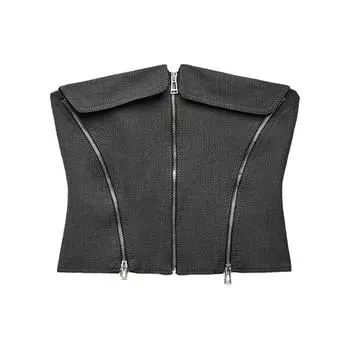 Zara Однотонный облегающий топ без бретелек с застежкой-молнией, женский топ, серый 8233486-922 S
