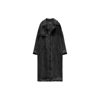 Zara Однотонный пиджак средней длины с застежкой-молнией и воротником, повседневный плащ с длинным рукавом, женская верхняя одежда, черный цвет 6688259-800 L