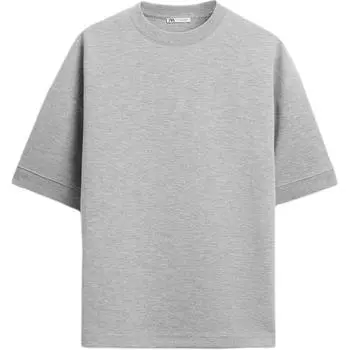 Zara Однотонный свободный крой с круглым вырезом и коротким рукавом, мужские топы, серый 0761448-803 XL