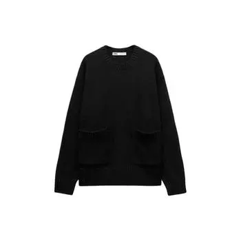 Zara Однотонный уличный свитер с длинным рукавом женский свитер черный 1509120-800 M