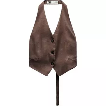 Zara Однотонный универсальный однобортный жилет с V-образным вырезом для женщин, топы коричневого цвета 2922043-647 XS