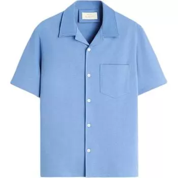 Zara Origins Series Heavyweight Lapel Casual Short Sleeve Shirt Men shirts Blue 4231418-981 XL