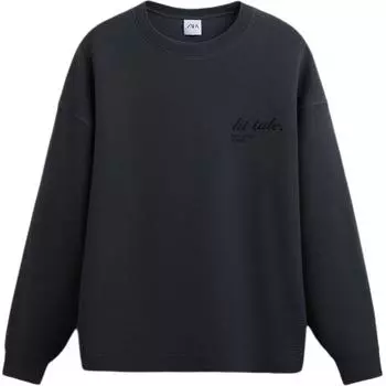 Zara Plaid Texture Round Neck Letter Print Casual Long Sleeve Sweatshirt Men sweatshirt Dark-Gray 4087444-807 S