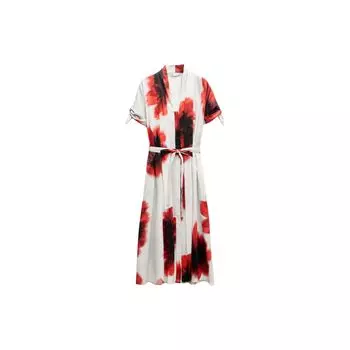 Zara Plant Floral Print V-Neck Midi Shirt Dress Women Dresses Multicolor 2573086-330 XS