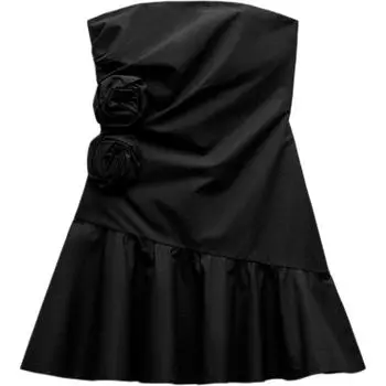 Zara Платье без бретелек с цветочным узором, женские платья, черное 0881353-800 L