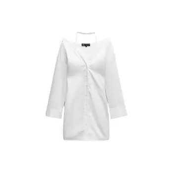 Zara Платье с длинным рукавом и открытыми плечами, однотонное, женские платья, белое 3067335-250 XS