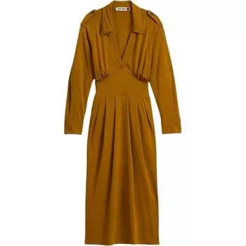 Zara Платье с V-образным вырезом, плиссированное, свободного кроя, с длинным рукавом, женское, горчичное 8516244-305 S