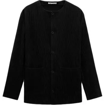 Zara Pleated Round Neck Cardigan Long Sleeve Knitwear Men tops Black 8288484-800 L