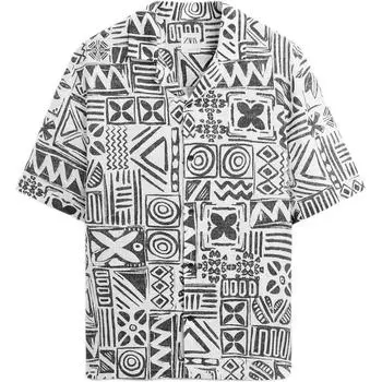 Zara Повседневная рубашка с коротким рукавом и уникальным принтом Мужские рубашки в полоску 0399204-604 S