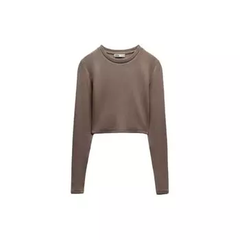Zara Повседневный однотонный свитер с круглым вырезом и длинным рукавом, женские топы, серый цвет 3641816-706 S