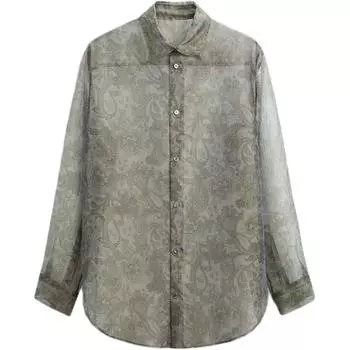 Zara Printed Loose Fit Long Sleeve Shirt Men shirts Gray White 4077019-020 M