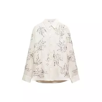 Zara Printed Polo Collar Long Sleeve Shirt Women shirts White 4786044-712 XS