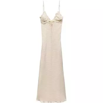 Zara Printed Satin V-Neck Long Midi Slip Dress Women Dresses Off-White 3152348-251 S