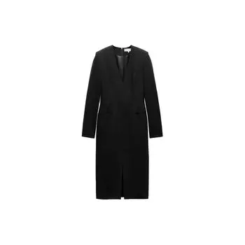 Zara Простое однотонное платье миди с V-образным вырезом и длинными рукавами, женские платья, черное 2524075-800 L