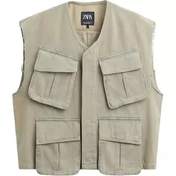 Zara Round Neck Sleeveless Denim Versatile Vest Men tops Green 1538443-506 M