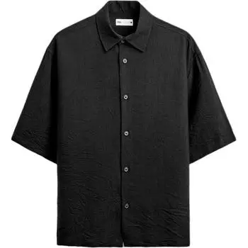 Zara Рубашка свободного кроя с лацканами, повседневная, с коротким рукавом, мужская, черная 5821373-800 XL