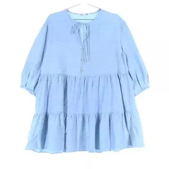 ZARA Сделано в Турции Рукав три четверти Платье до колена L Светло-голубой Женщины Б/у