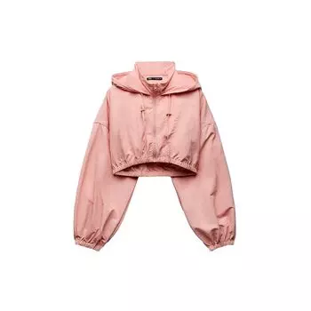 Zara Short Solid Color Hooded Long Sleeve Jacket Women jackets Magenta 4391996-636 XL